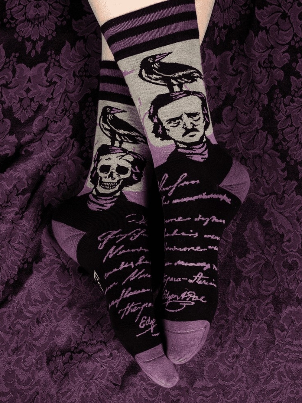Foot Clothes Edgar Allan Poe The Raven Skeleton Gothic Crew Socks